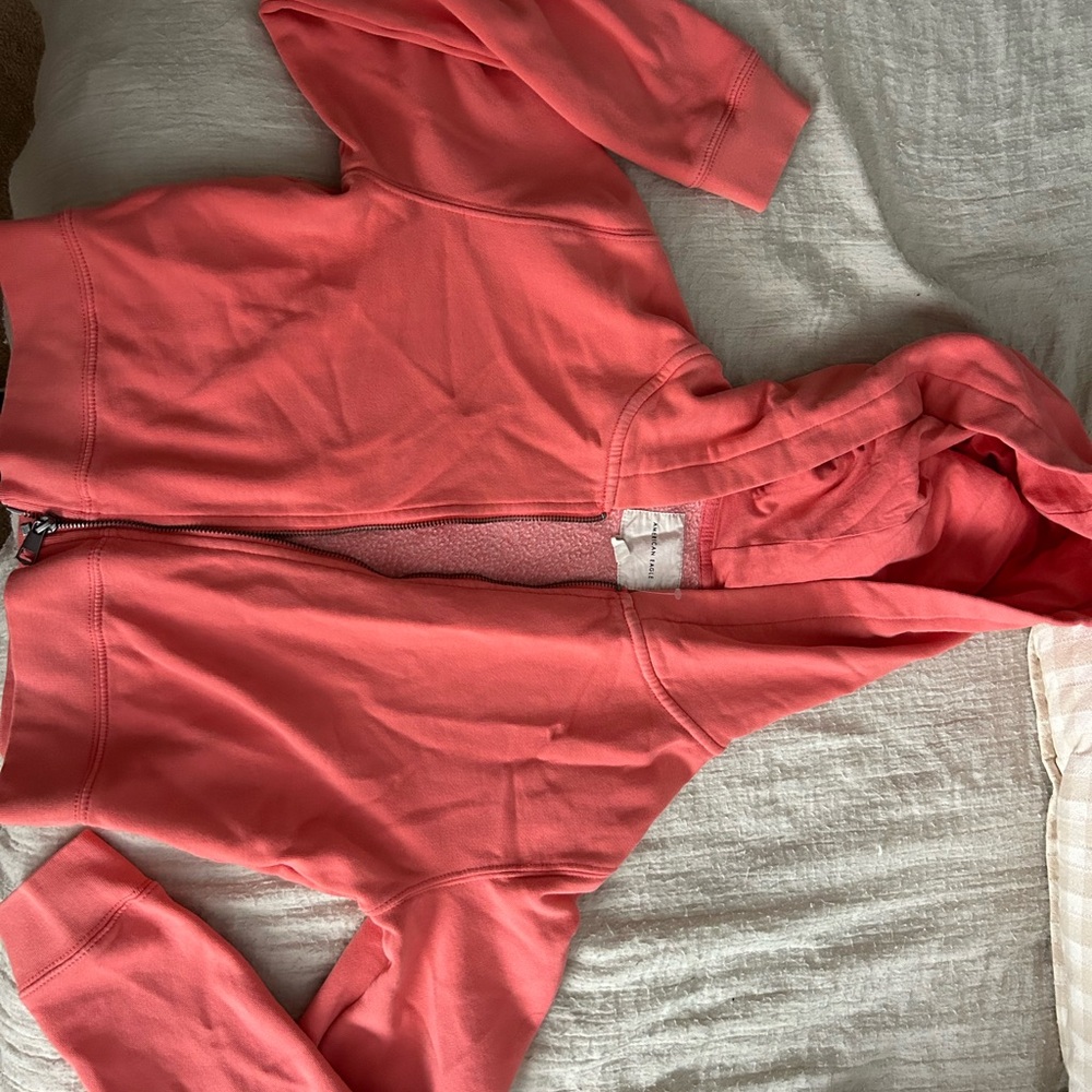 Coral Zip-Up Cropped Hoodie